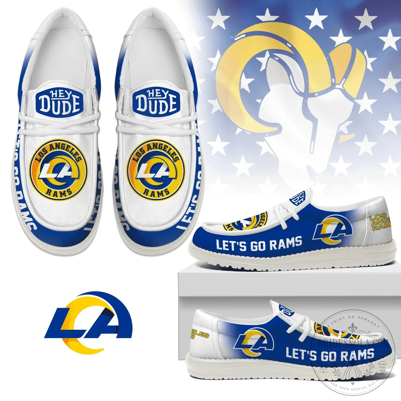 Los Angeles Rams Team Logo Hey Dude Style Comfortable Loafer Shoes