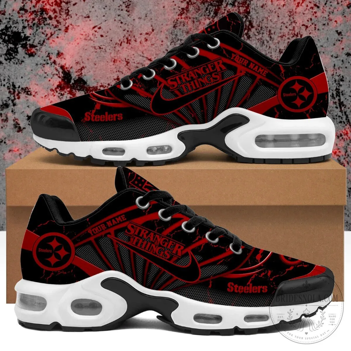 Personalized Air Max Shoes featuring Pittsburgh Steelers and Stranger Things Design