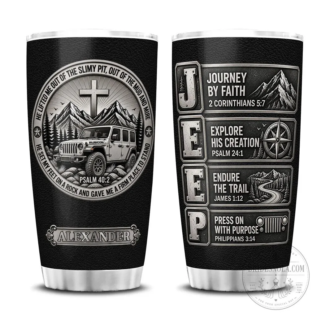 Jeep Christian Psalm 40:2 Personalized Religious Faith Tumbler