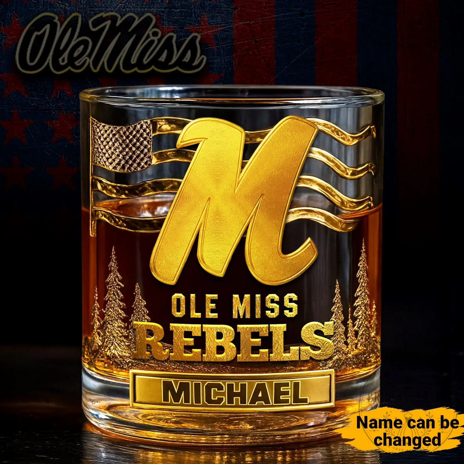 Ole Miss Rebels Personalized Whiskey Glass, University of Mississippi Fan Gift