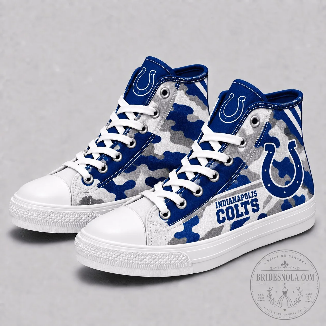Indianapolis Colts Blue Camouflage High Top Canvas Sneakers Shoes