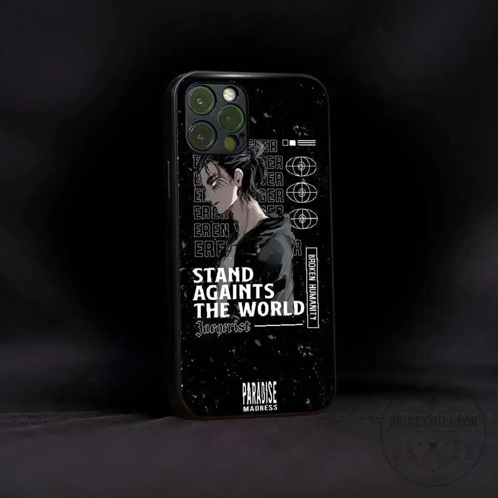 Eren Yeager Stand Against The World Anime Black Phone Case