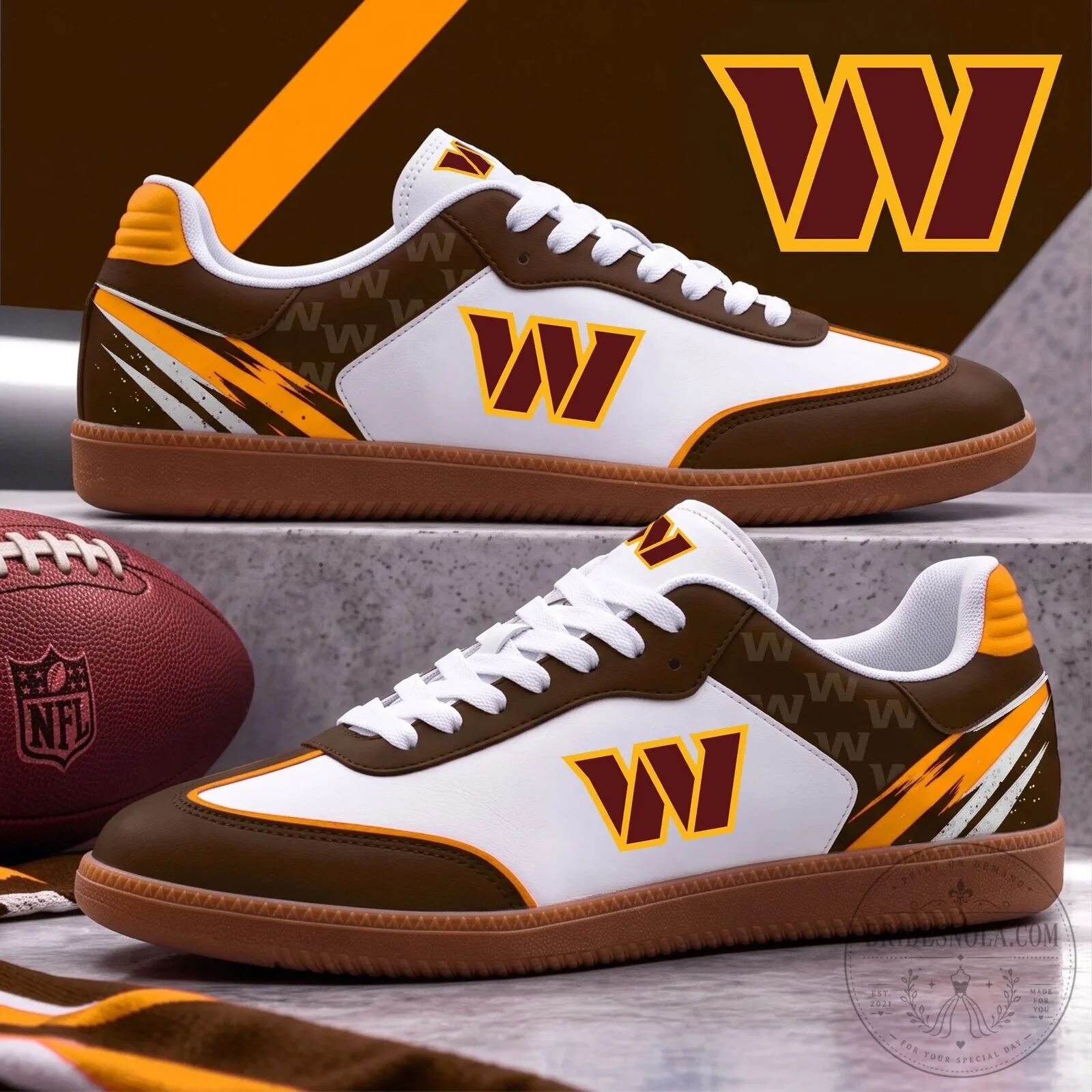 Washington Commanders NFL Football Team Logo Brown and White Sneakers Shoes