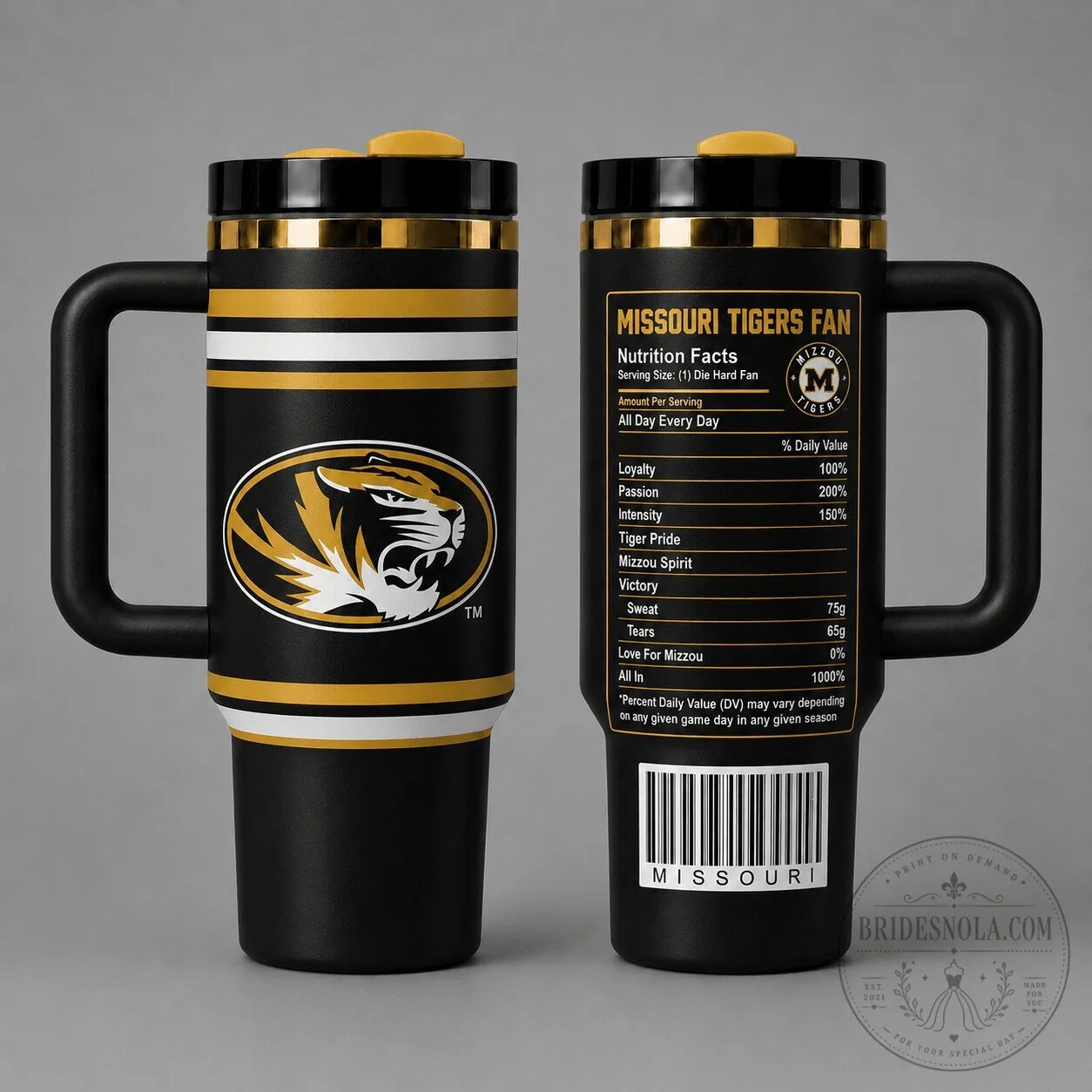 Missouri Tigers Nutrition Facts Insulated Stainless Steel Tumbler