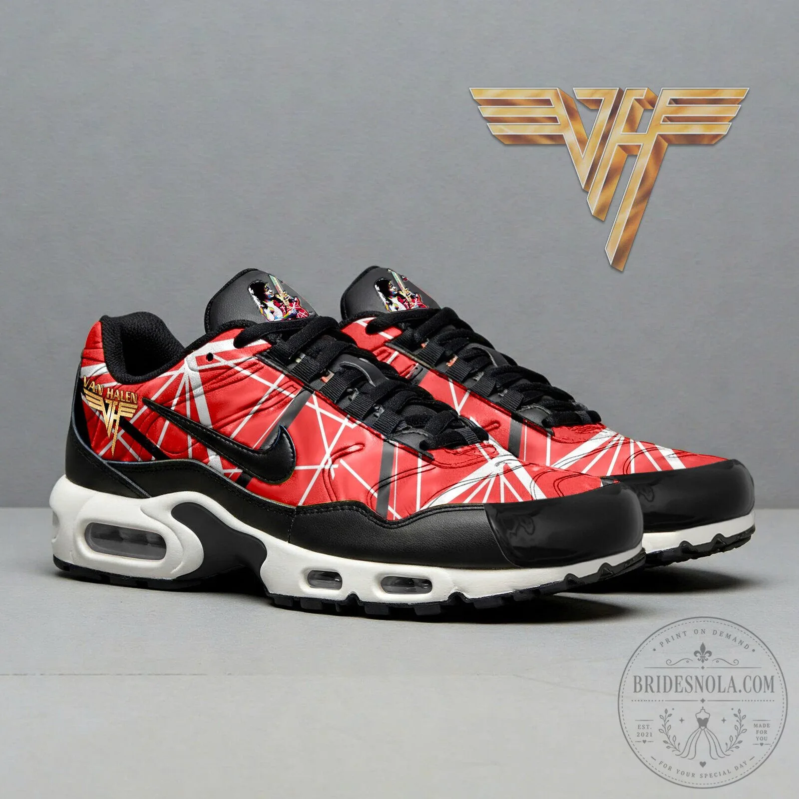 Van Halen Red and White Striped Pattern Athletic Sneakers Shoes