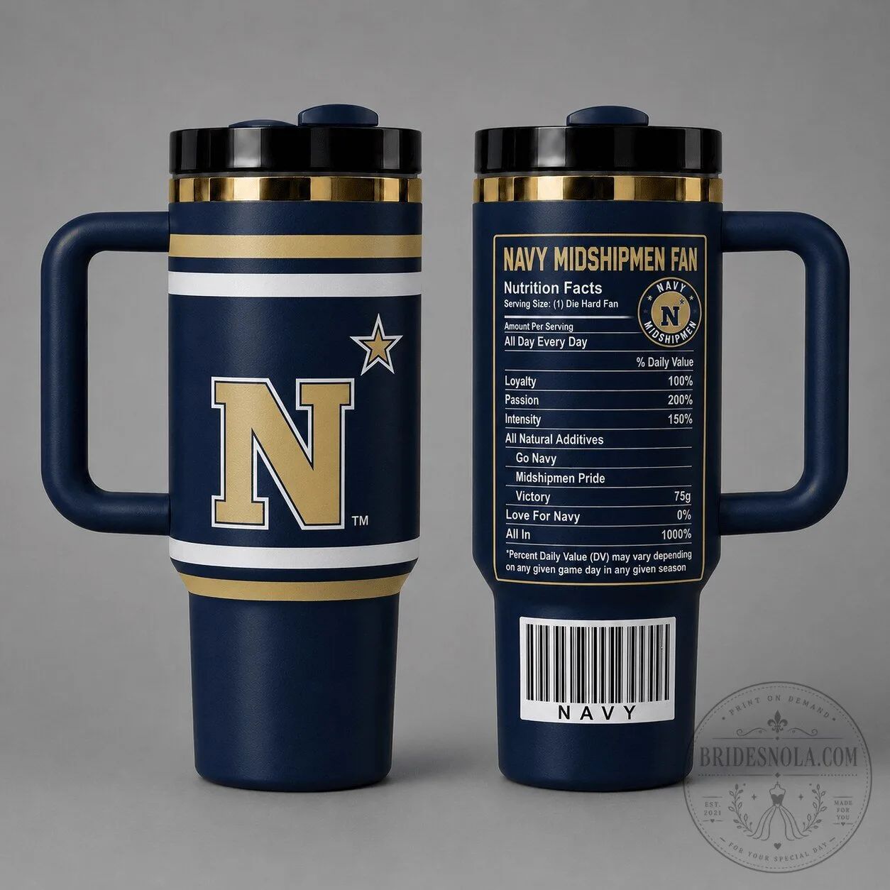 Navy Midshipmen Fan Nutrition Facts Insulated Travel Tumbler with Handle