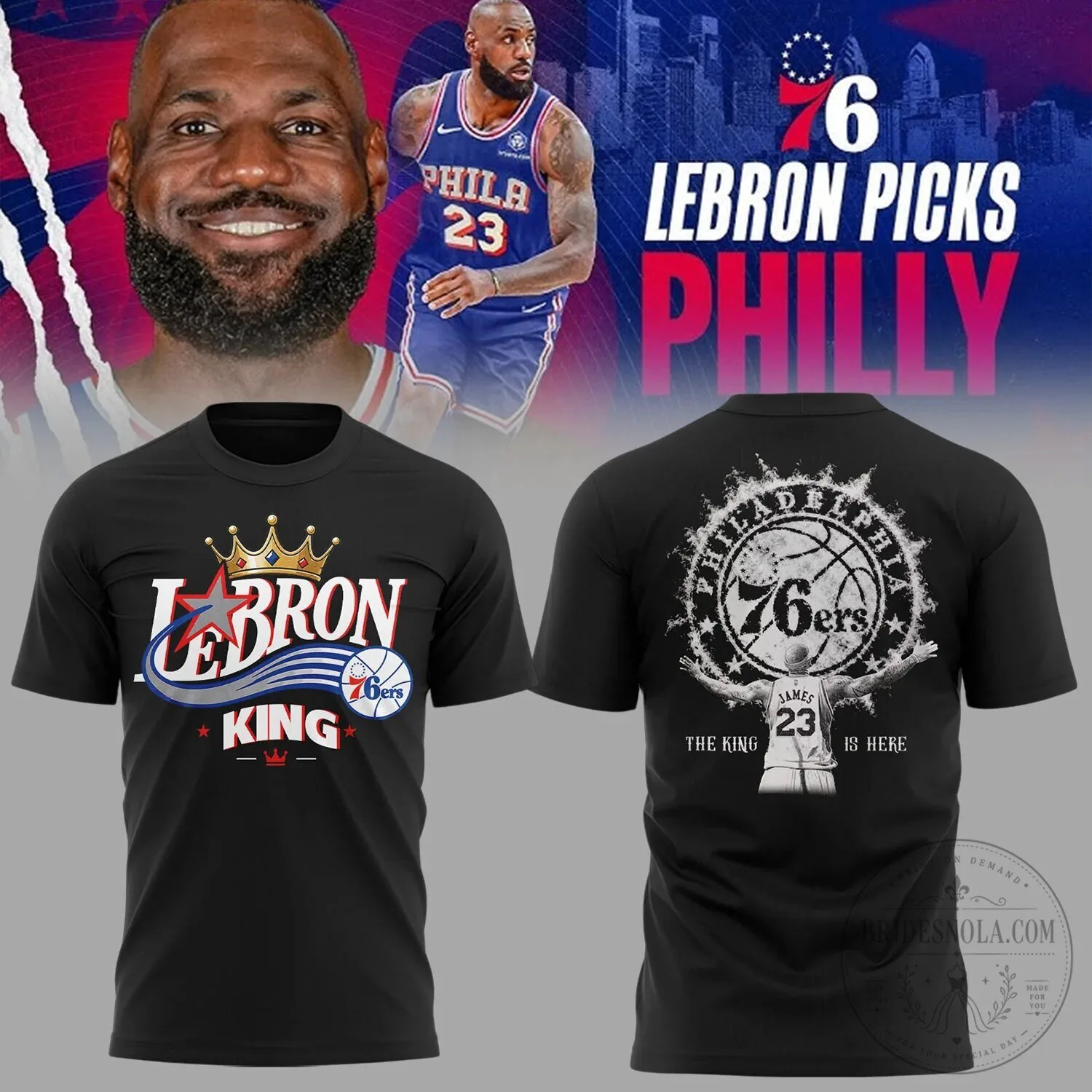 LeBron James Fan T-Shirt for Sixers Basketball Kings