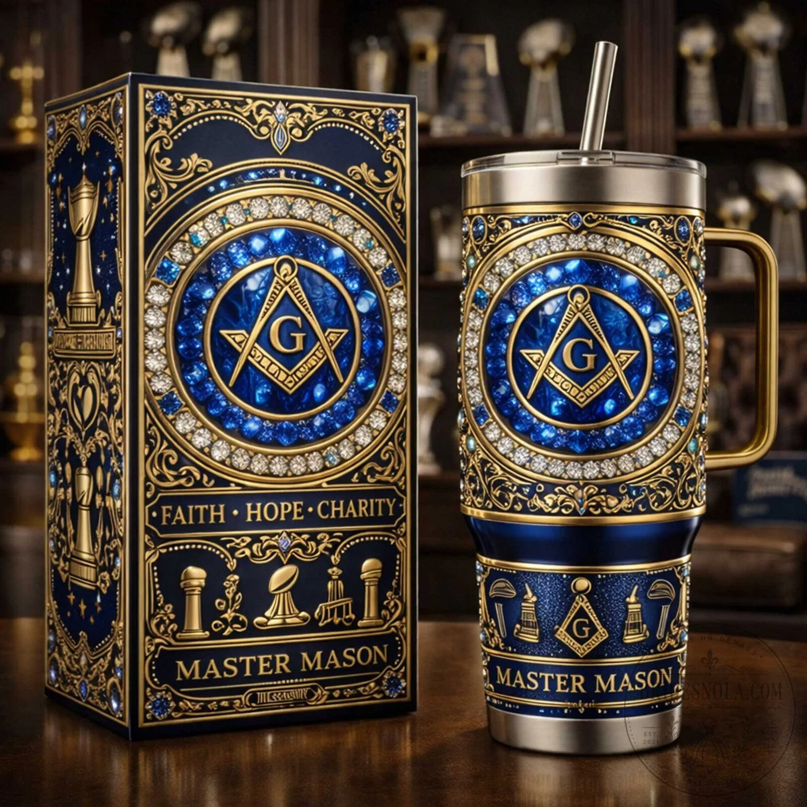 Master Mason Faith Hope Charity Masonic Emblem Stainless Steel Tumbler