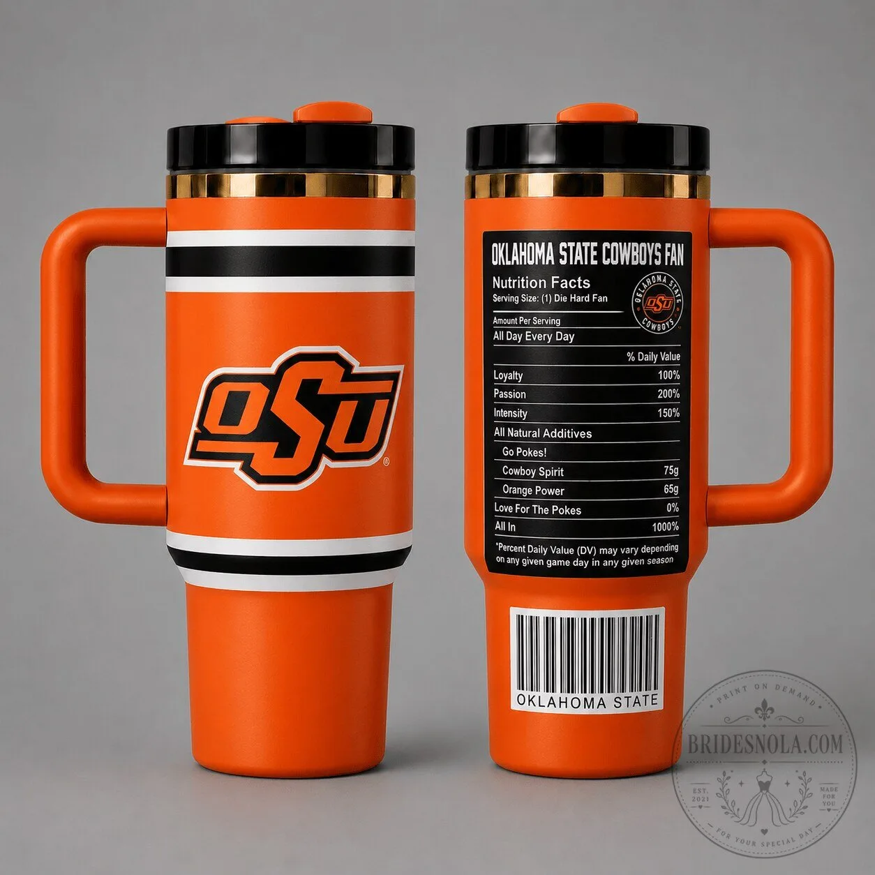 Oklahoma State Cowboys Fan Nutrition Facts Stainless Steel Insulated Tumbler