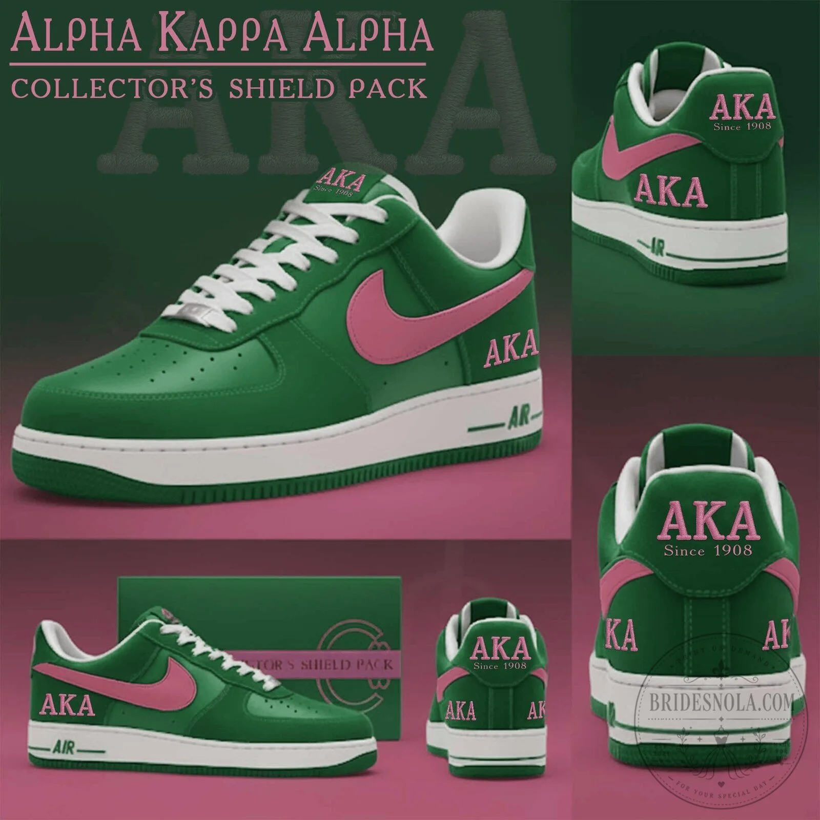 Alpha Kappa Alpha Sorority Pink and Green Custom Air Force One Sneakers 2 Alpha Kappa Alpha Sorority Pink and Green Custom Air Force One Sneakers