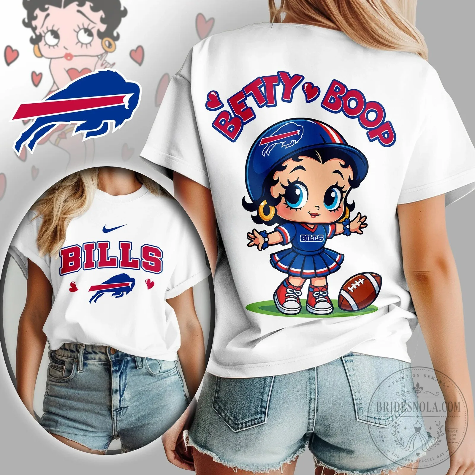Betty Boop Buffalo Bills Football Team Fan Art Women's White T-Shirt