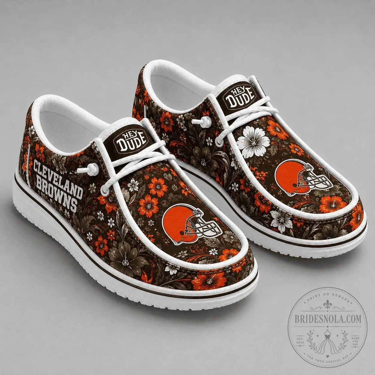 Cleveland Browns Football Team Floral Pattern Hey Dude Style Shoes