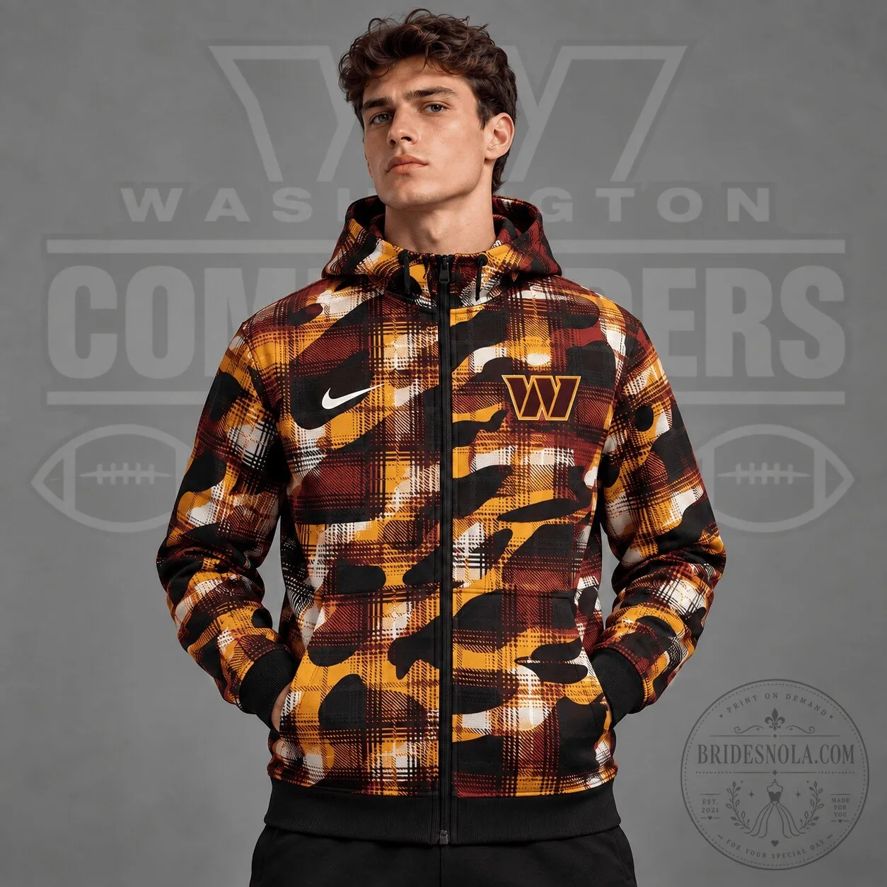 Washington Commanders Plaid Camouflage Full Zip Hoodie