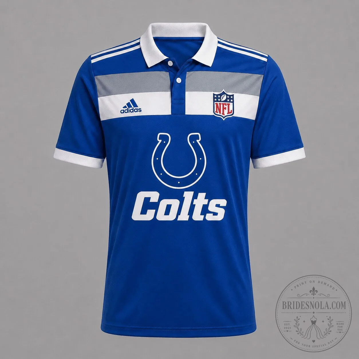 Blue and White Striped Polo Shirt for Indianapolis Colts NFL Football Team