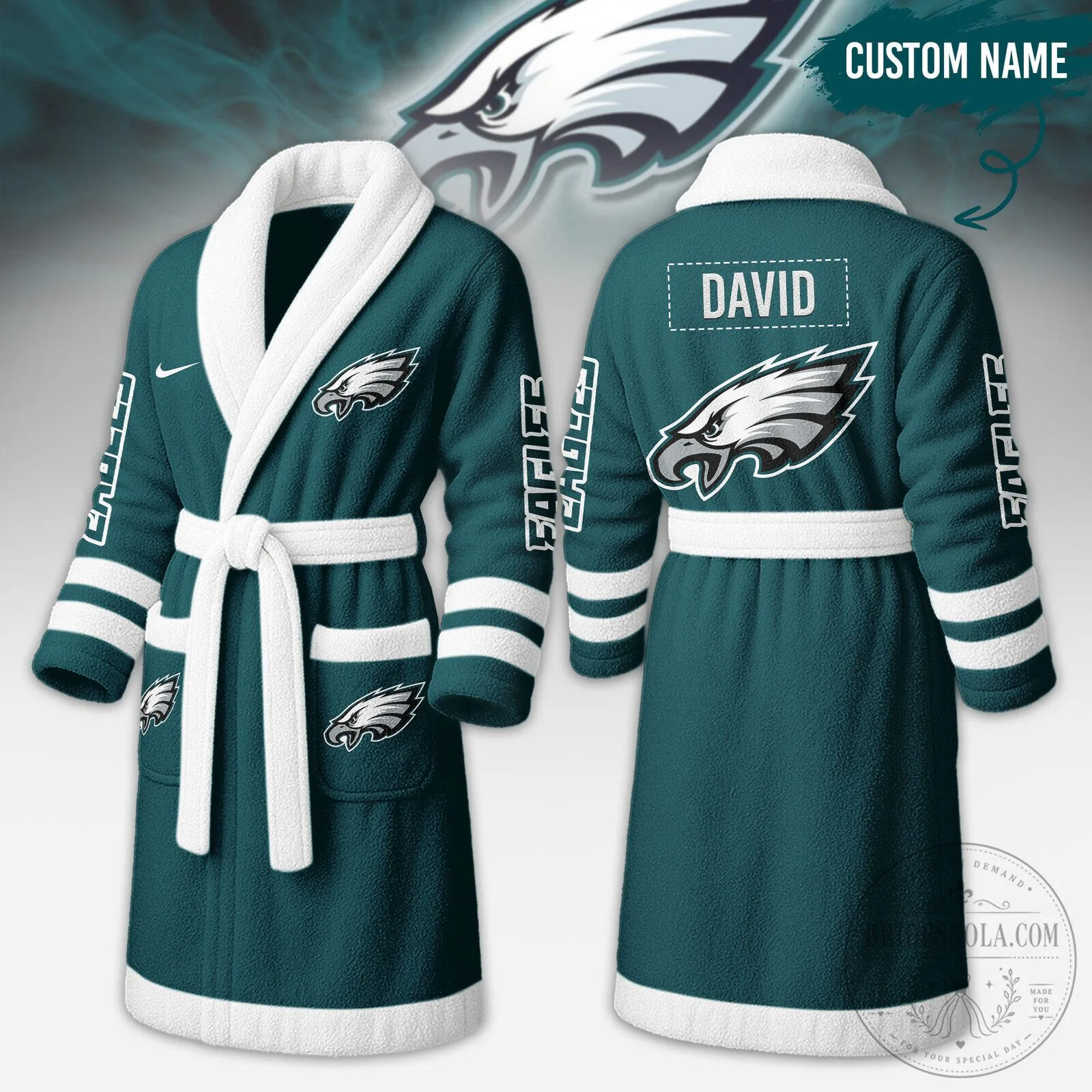 Philadelphia Eagles Football Team Custom Name Adult Fleece Bathrobe
