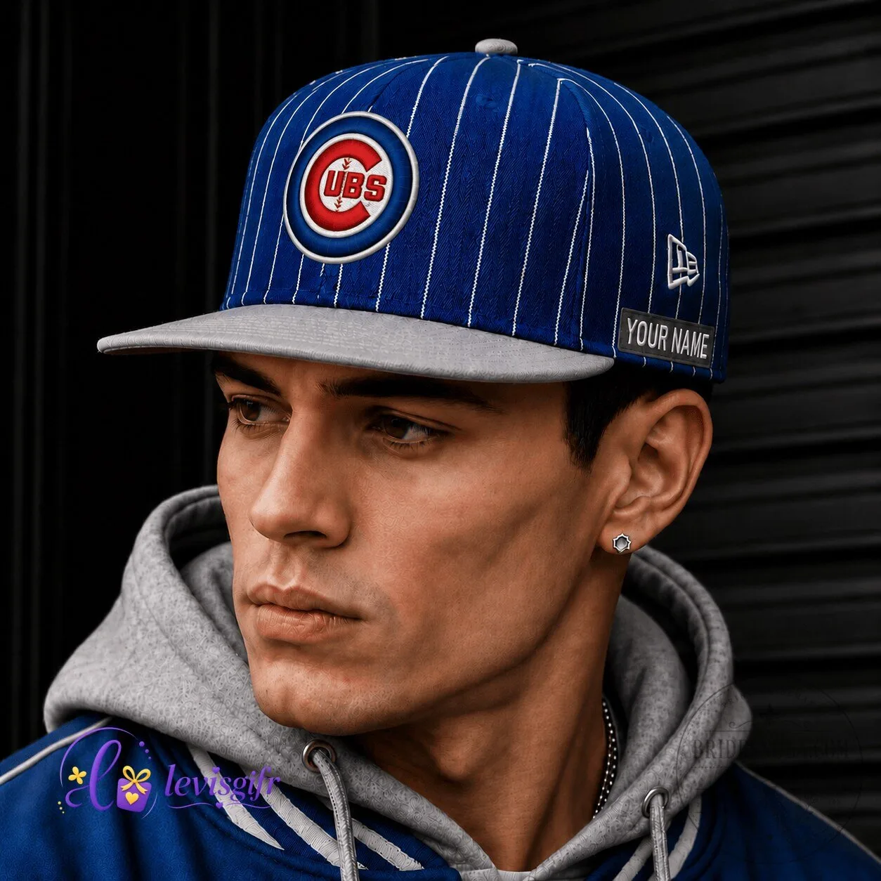 Chicago Cubs Baseball Personalized Blue Pinstripe Snapback Cap Hat