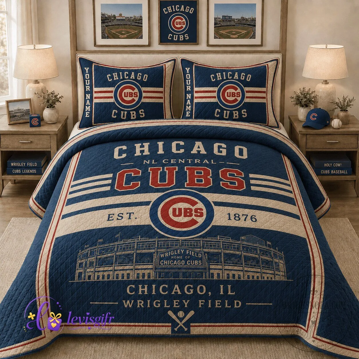 Chicago Cubs Baseball Wrigley Field Vintage Bedding Set
