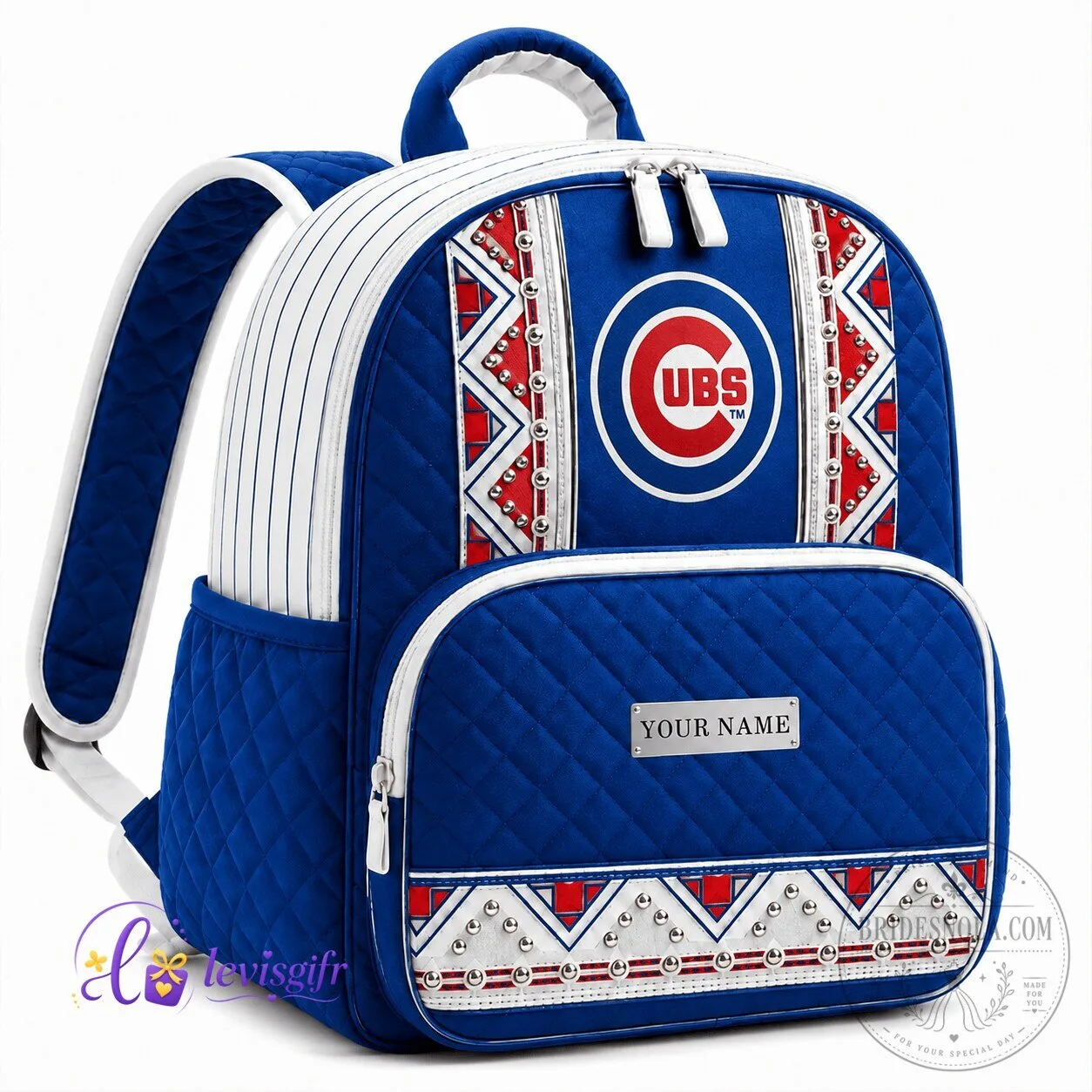 Chicago Cubs Baseball Premium Quilted Backpack Personalized Gift