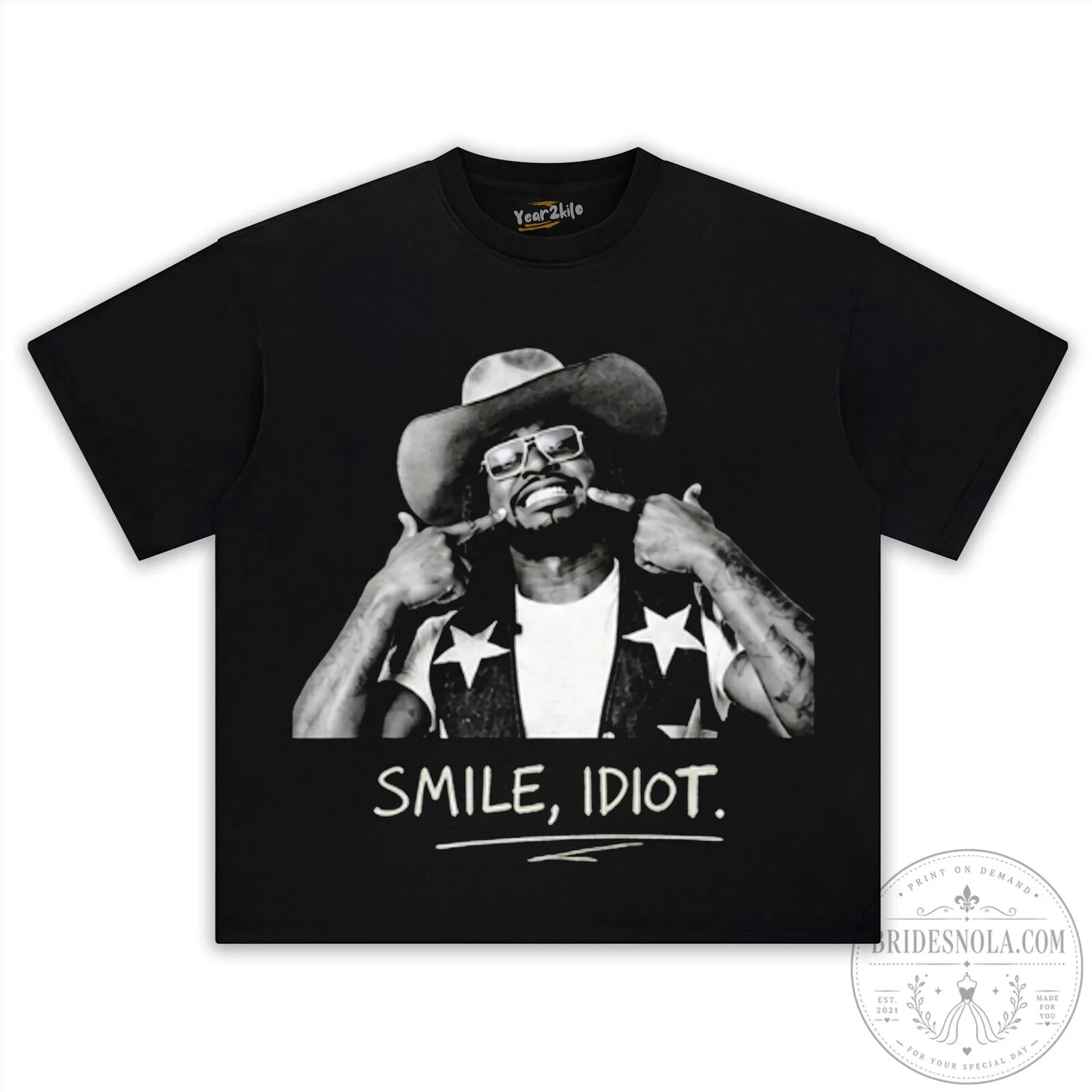 Shaboozey Country Music Tee, Smile Idiot Black T-Shirt