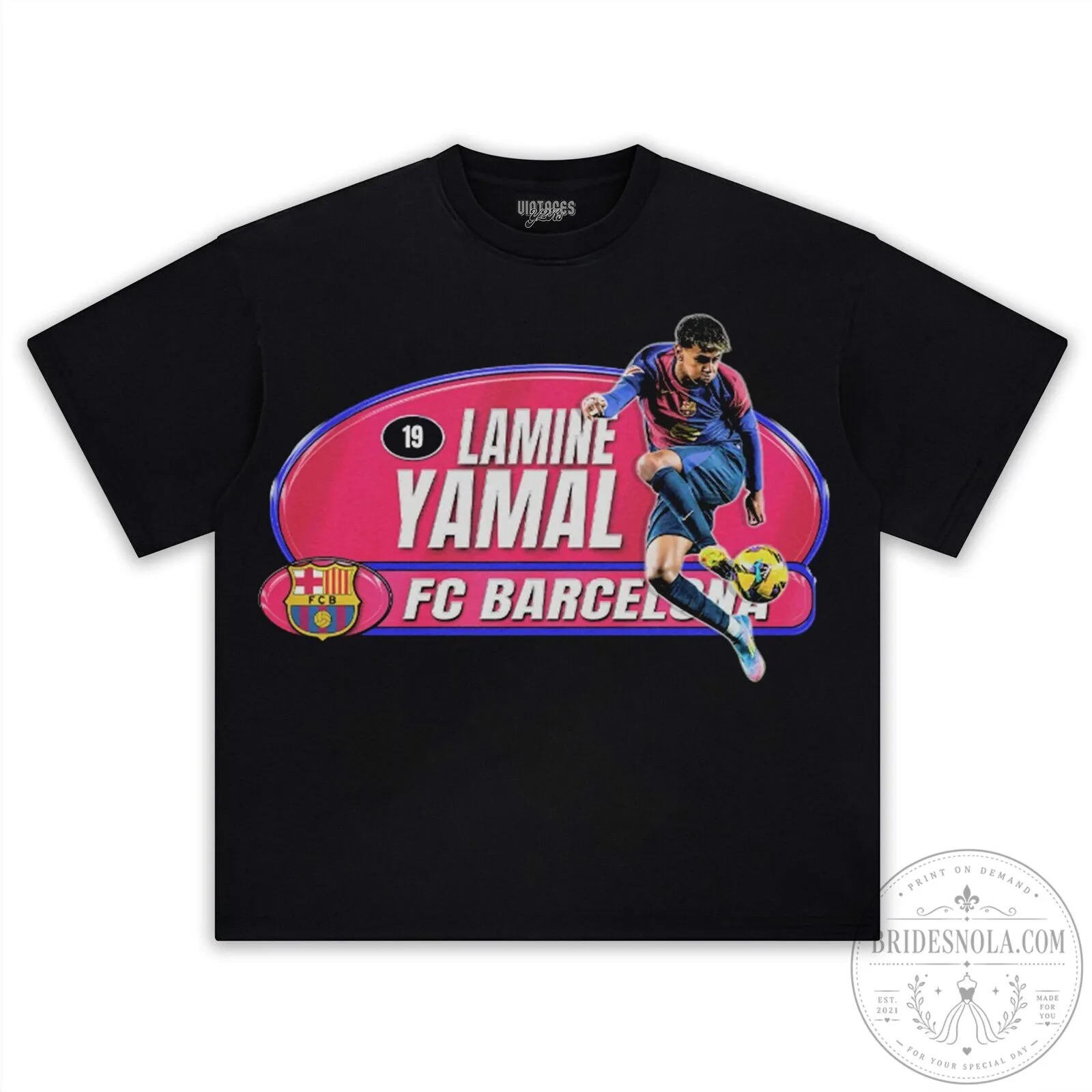 Graphic Black T-Shirt featuring Lamine Yamal, FC Barcelona Soccer Star