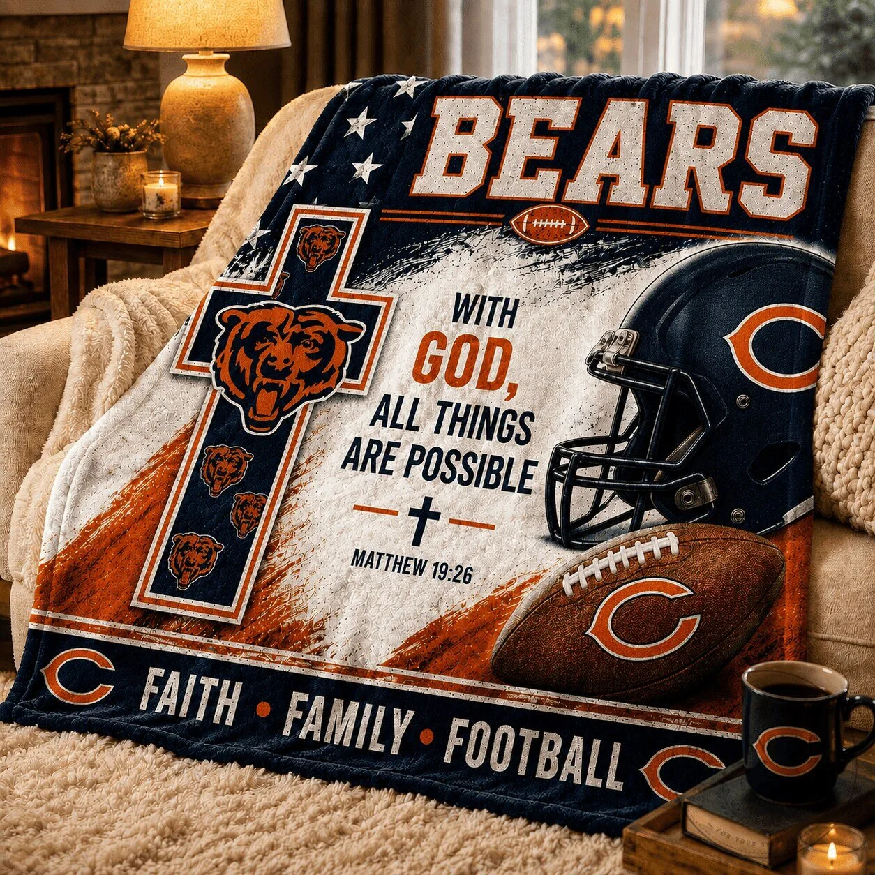Chicago Bears Faith Family Football All Things Are Possible Blanket