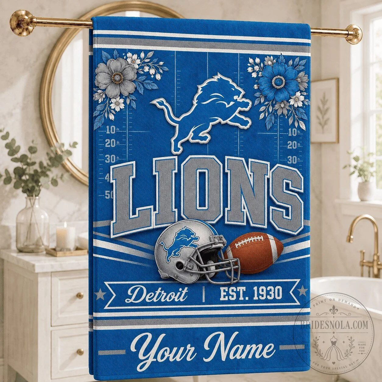 Detroit Lions NFL Football Team Personalized Blue Bath Towel