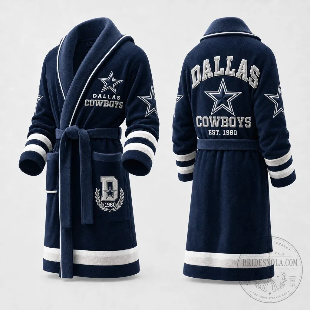Dallas Cowboys NFL Football Team Logo Embroidered Plush Terry Bathrobe