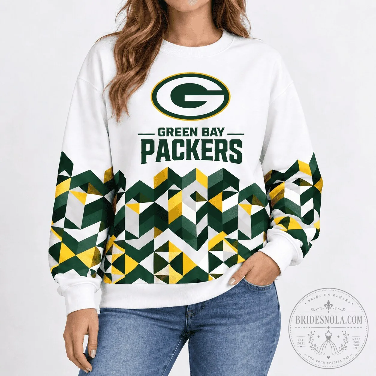 Green Bay Packers National Football League Geometric Chevron Pattern Sweatshirt