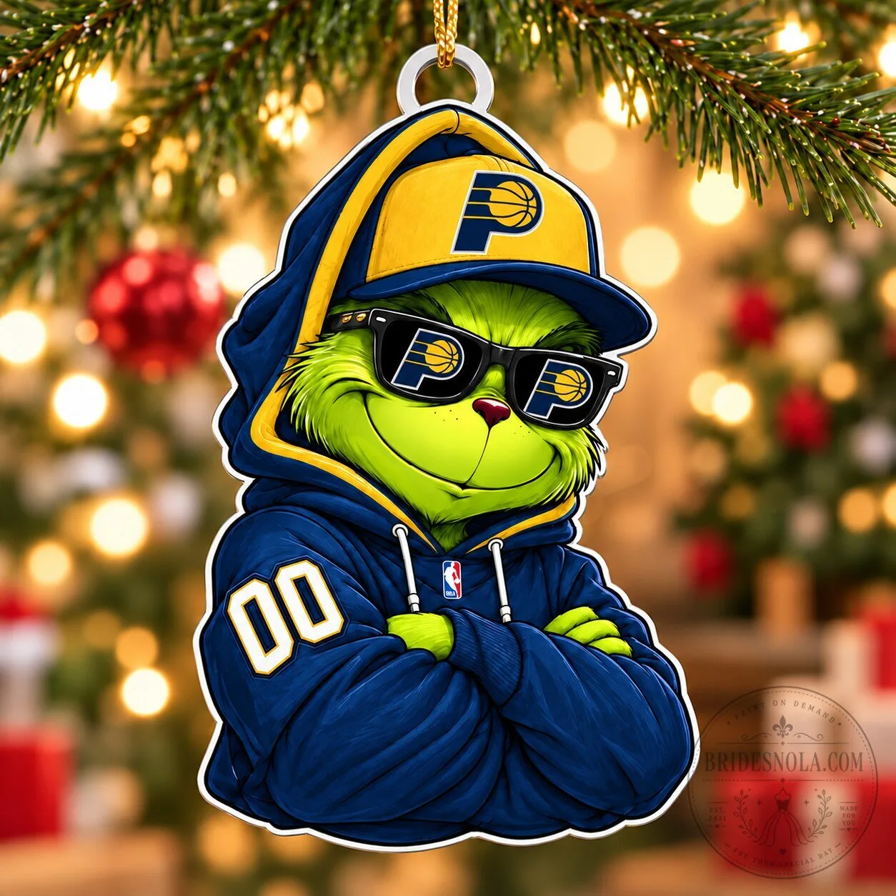 Indiana Pacers Grinch Christmas Holiday Custom Number Ornament