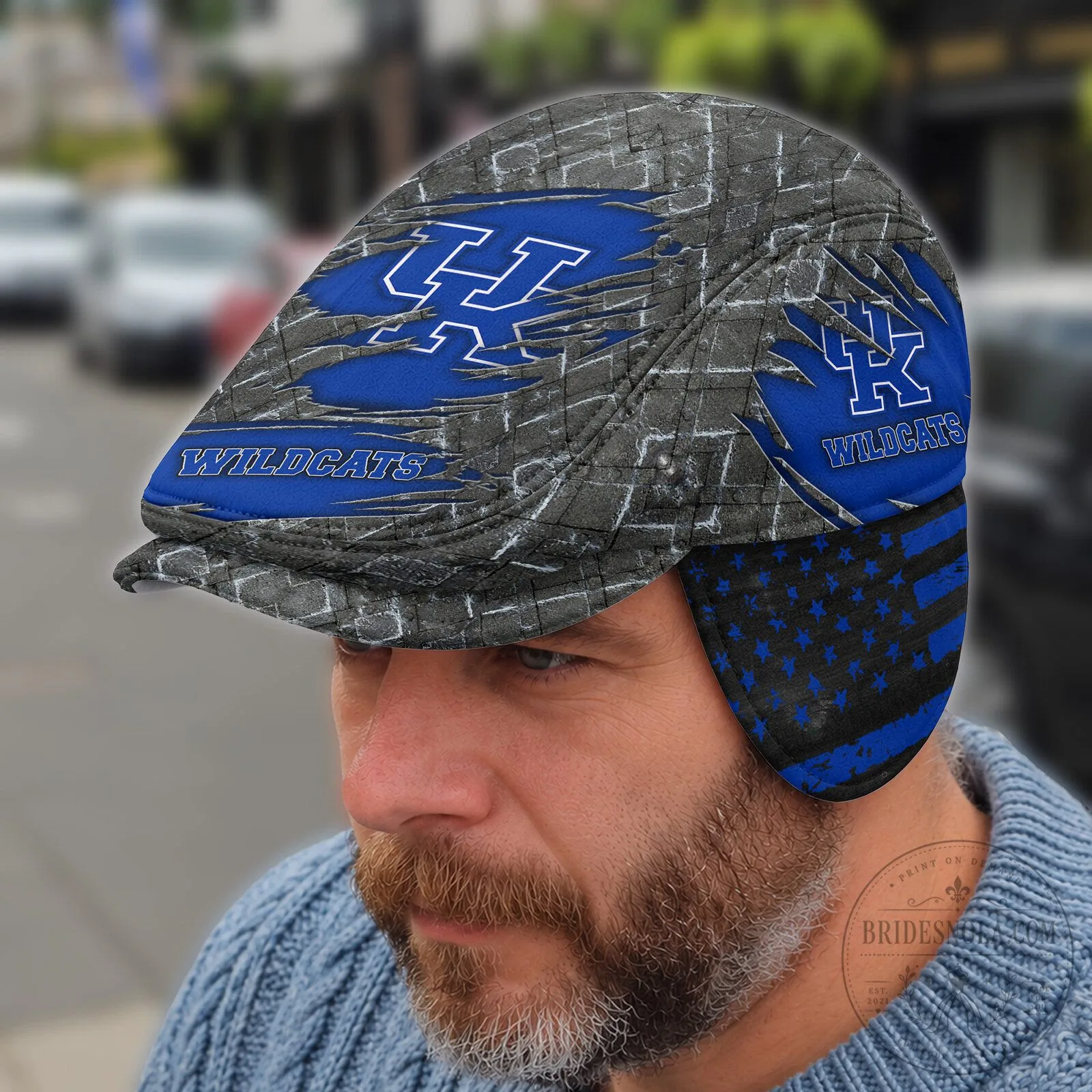 Kentucky Wildcats Distressed Print Flat Cap with Ear Flaps