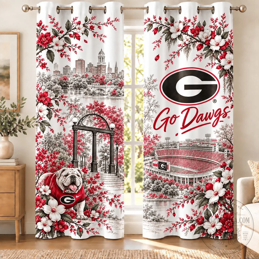 Georgia Bulldogs Football Team Mascot and Stadium Home Decor Curtains Georgia Bulldogs Football Team Mascot and Stadium Home Decor Curtains