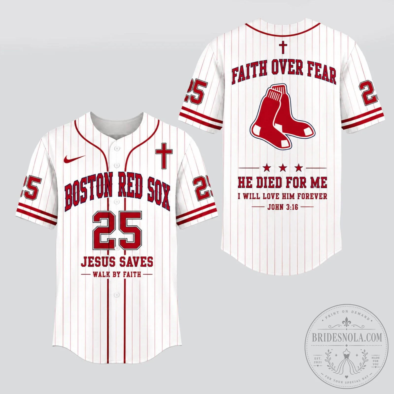 Boston Red Sox Baseball Faith Over Fear Jesus Saves Baseball Jersey