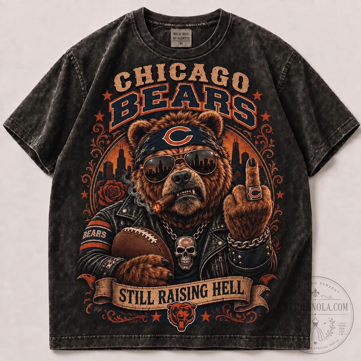 Chicago Bears Football 1D Fan Shirt Vintage Washed T-Shirt for Men
