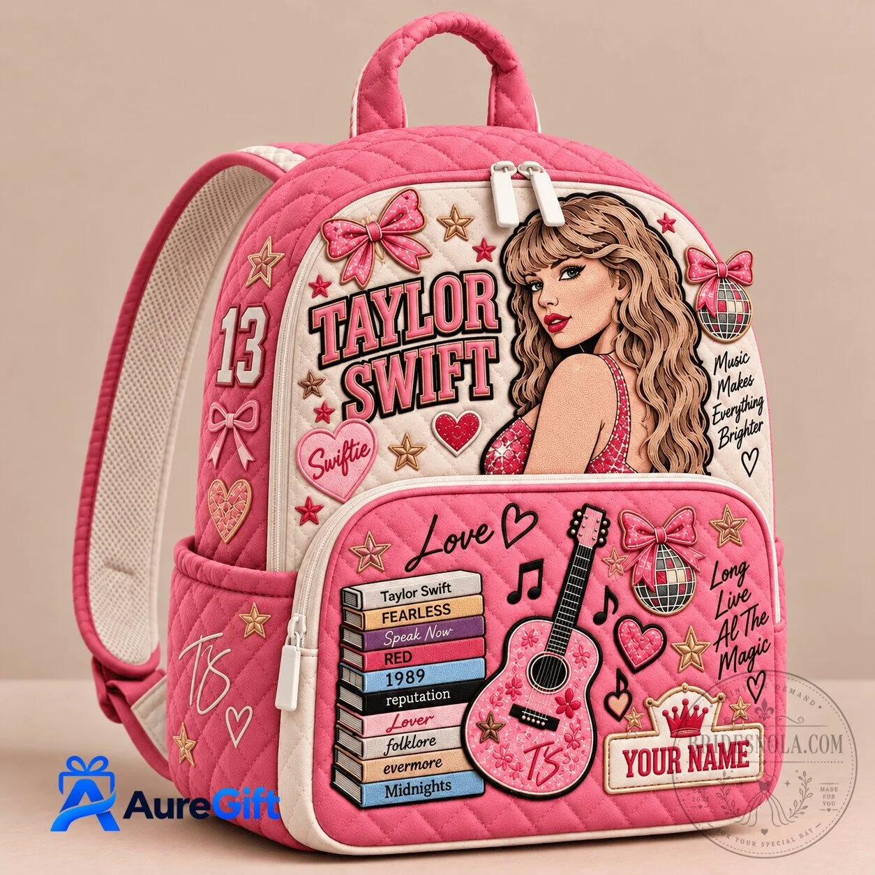 Taylor Swift The Eras Tour Quilted Backpack with Personalized Name