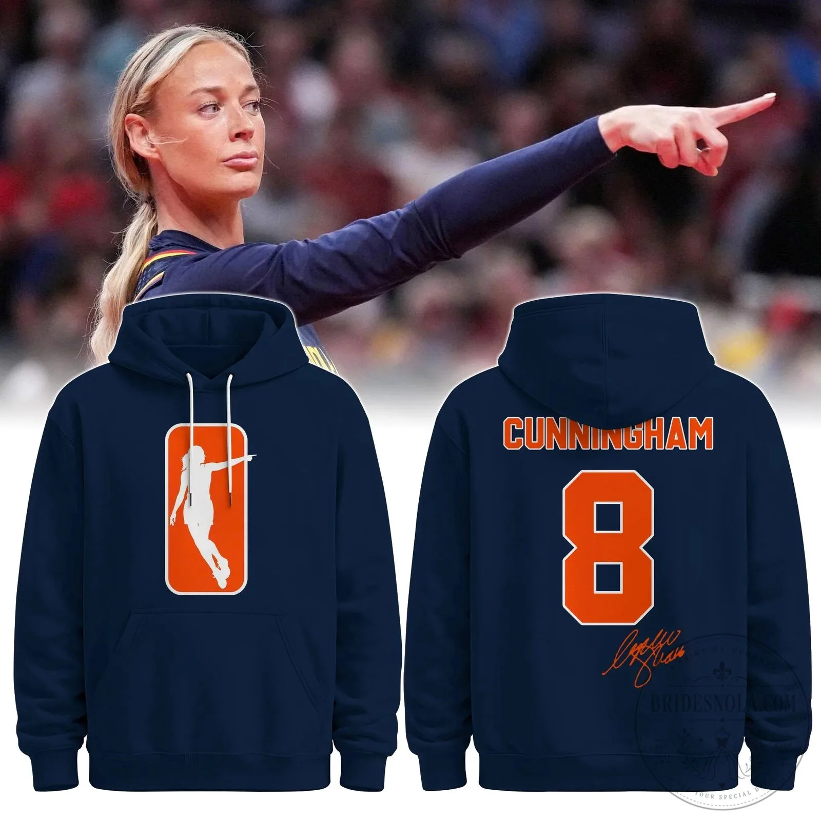 Sophie Cunningham Basketball Player Signature Number Eight Navy Hoodie