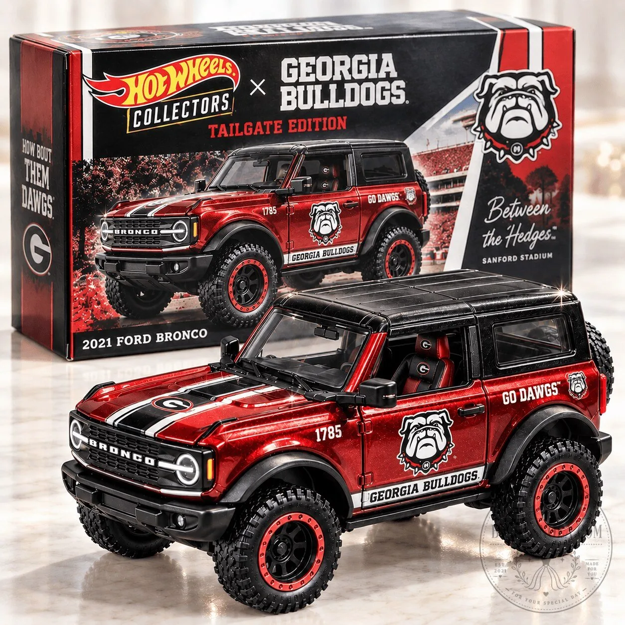 Hot Wheels Georgia Bulldogs Ford Bronco Tailgate Edition Collectible Vehicle