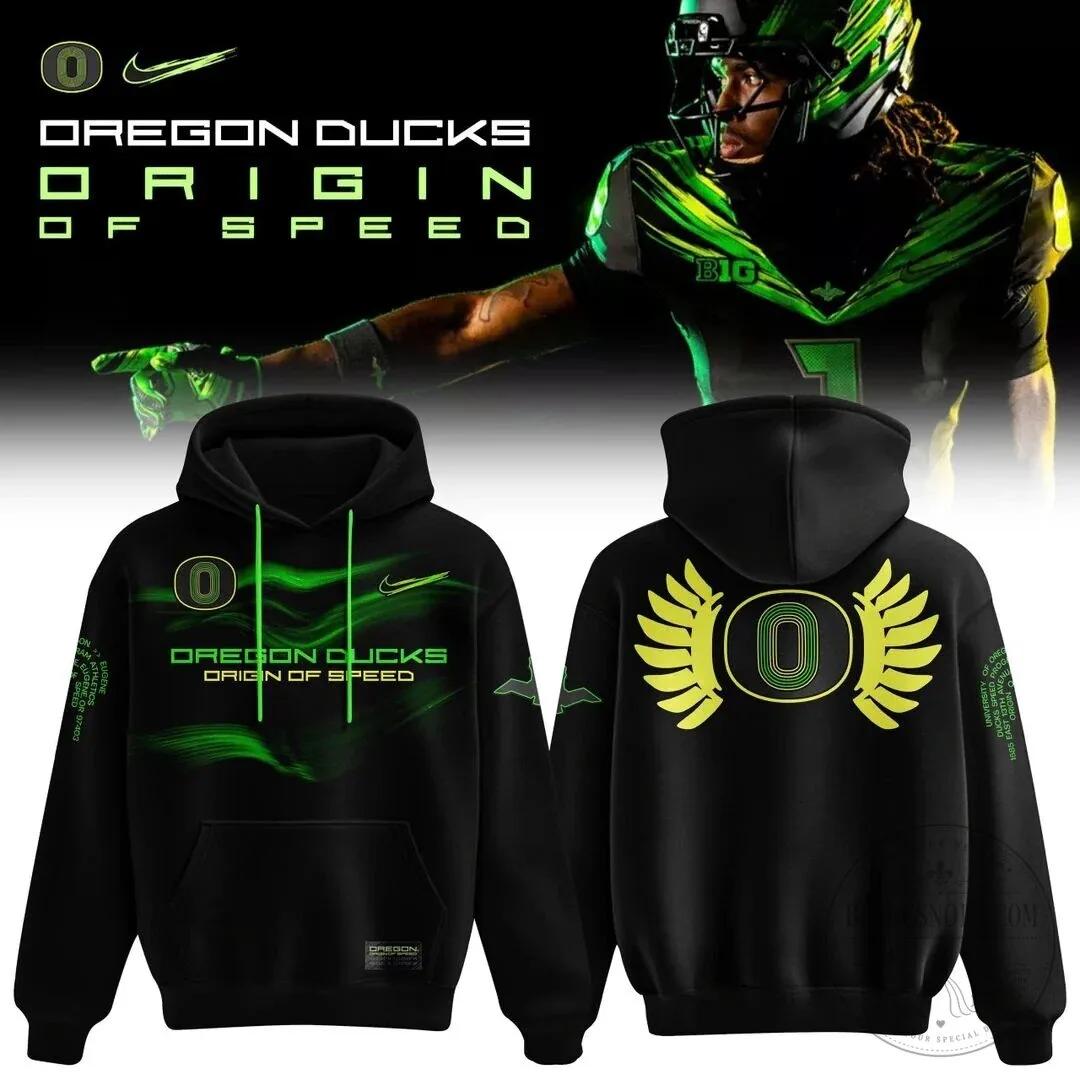 Black Pullover Hoodie for Oregon Ducks Football Team - Origin of Speed