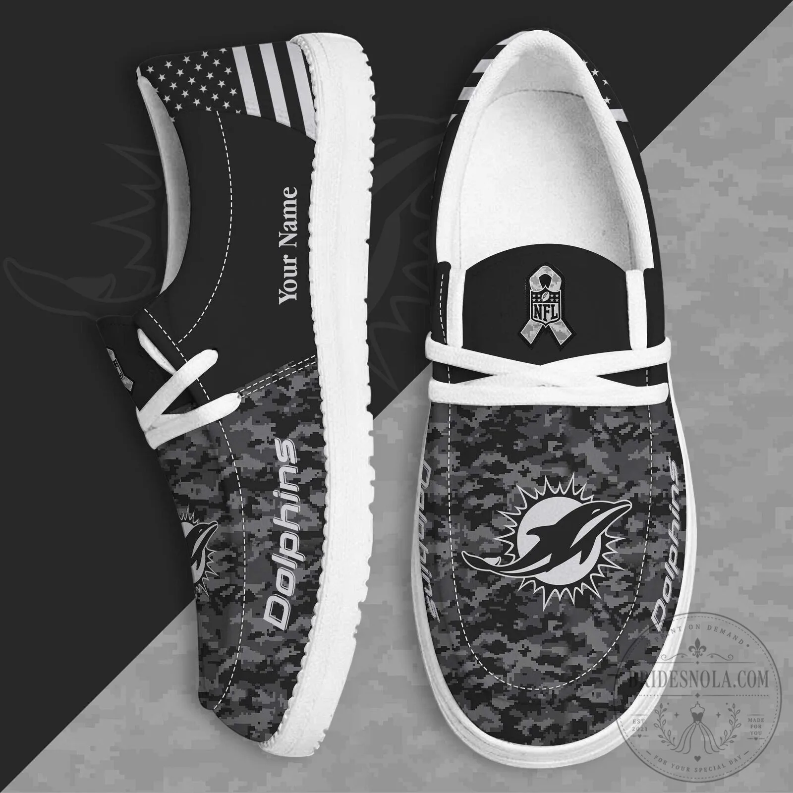 Miami Dolphins Salute To Service Custom Name Digital Camouflage Shoes