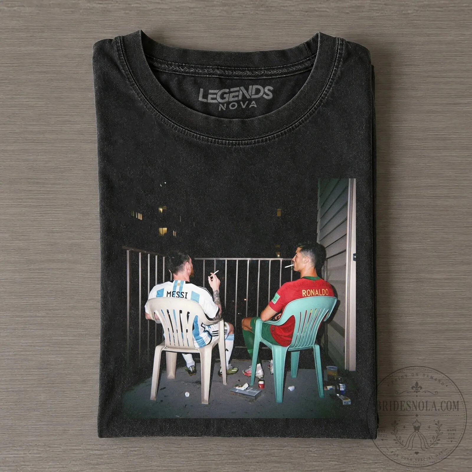 Graphic Tee Featuring Messi and Ronaldo's Humorous Design