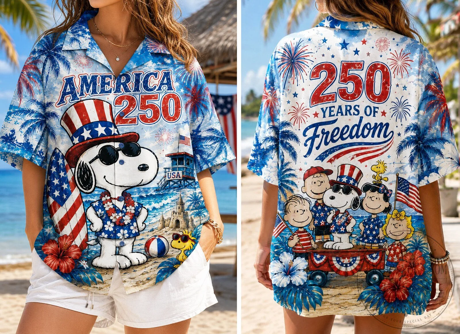 Fourth of July Peanuts Snoopy 250 Years of Freedom Patriotic Hawaiian Shirt