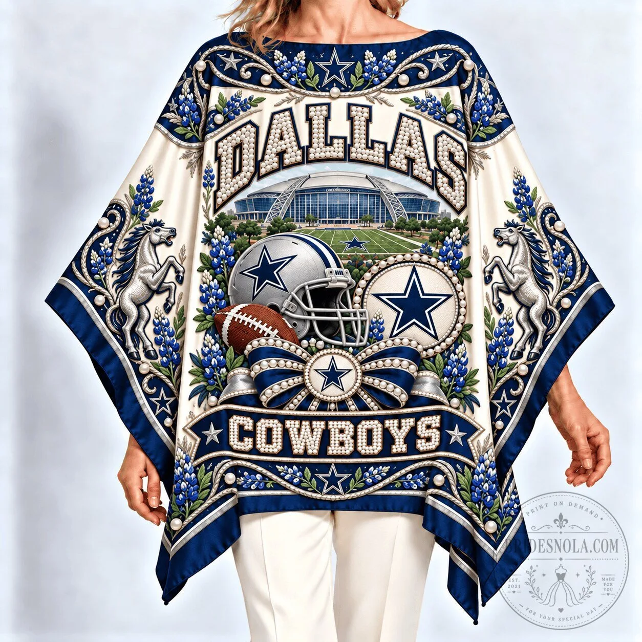 Dallas Cowboys Football Team Stadium Embellished Poncho