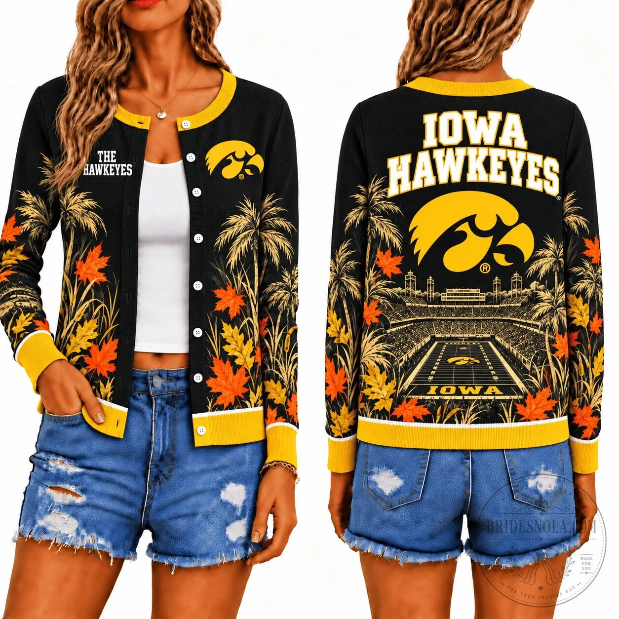 Iowa Hawkeyes Fall Season Stadium Design Women's Cardigan Jacket
