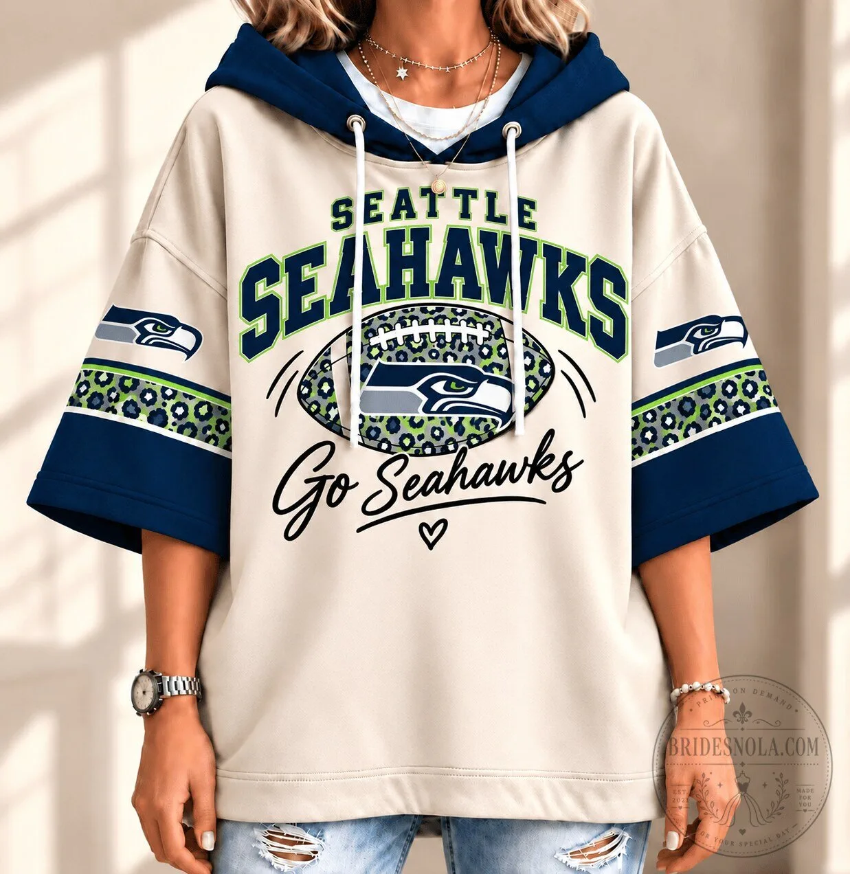 Seattle Seahawks Football Leopard Print Oversized Hoodie for Women
