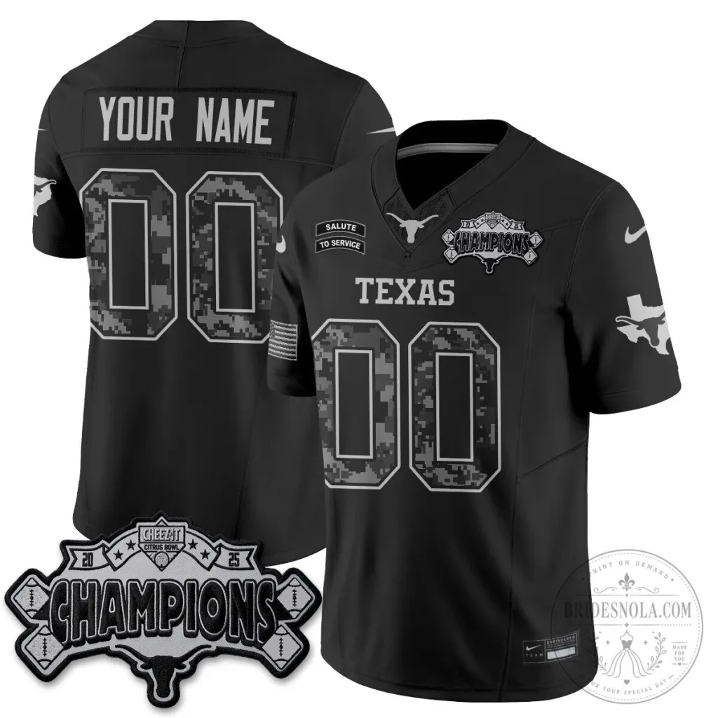 Texas Longhorns 2025 Cheez-It Citrus Bowl Champions Salute To Service Football Jersey Texas Longhorns 2025 Cheez-It Citrus Bowl Champions Salute To Service Football Jersey