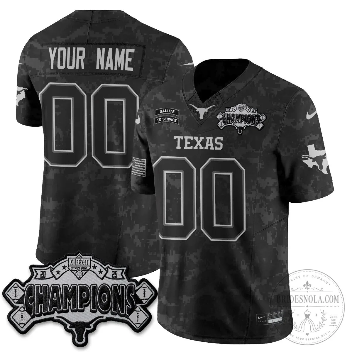 Texas Longhorns 2025 Cheez-It Citrus Bowl Champions Salute To Service Football Jersey 8 Texas Longhorns 2025 Cheez-It Citrus Bowl Champions Salute To Service Football Jersey