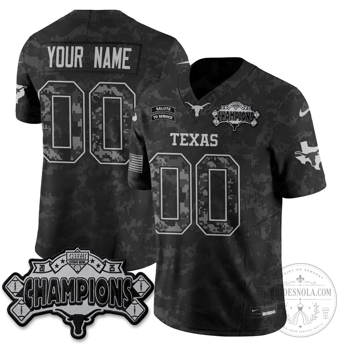 Texas Longhorns 2025 Cheez-It Citrus Bowl Champions Salute To Service Football Jersey 9 Texas Longhorns 2025 Cheez-It Citrus Bowl Champions Salute To Service Football Jersey
