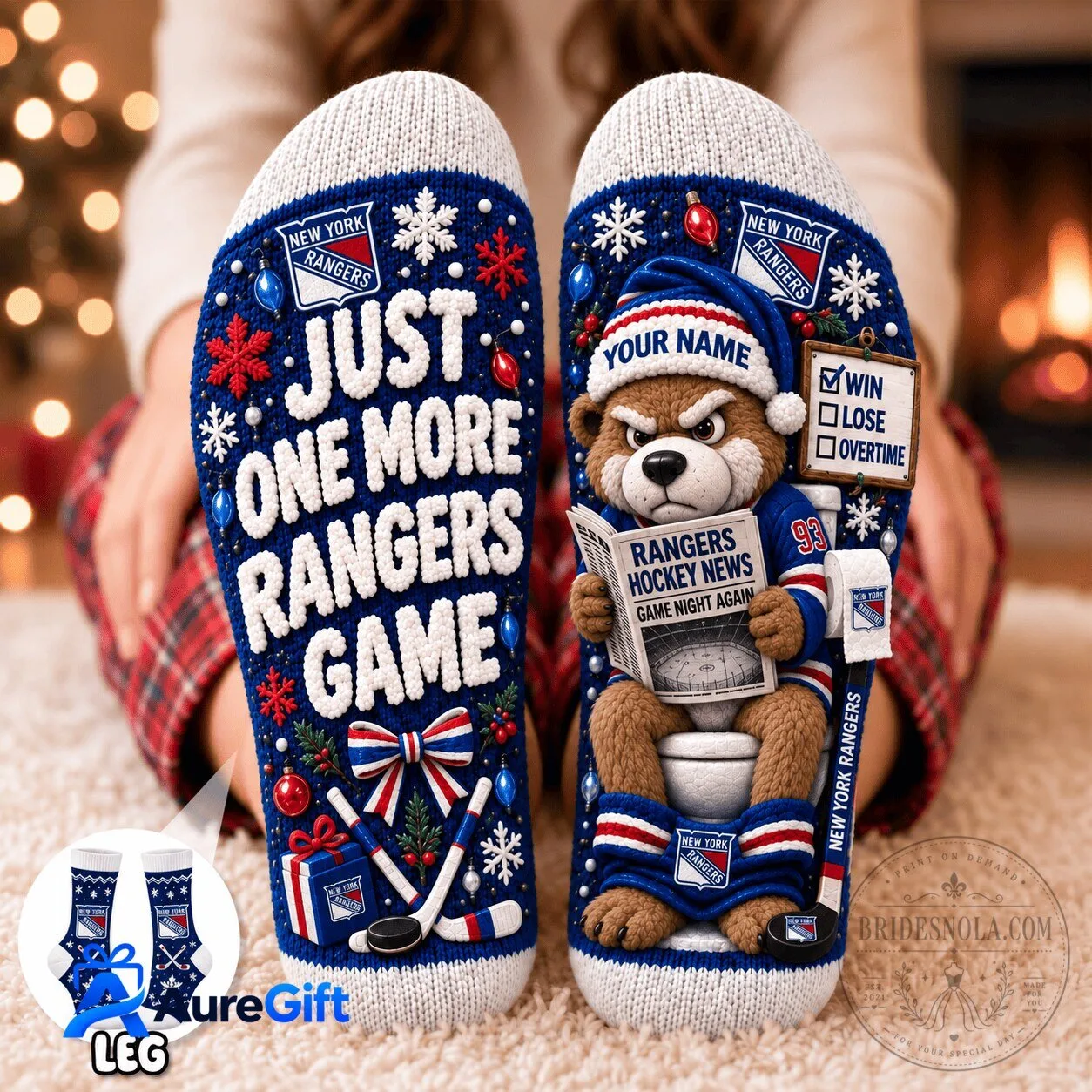 New York Rangers Christmas Just One More Game Personalized Winter Socks