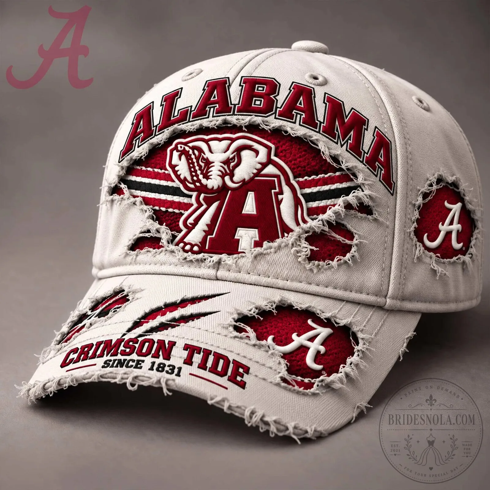 Distressed Baseball Cap Hat featuring Alabama Crimson Tide Design