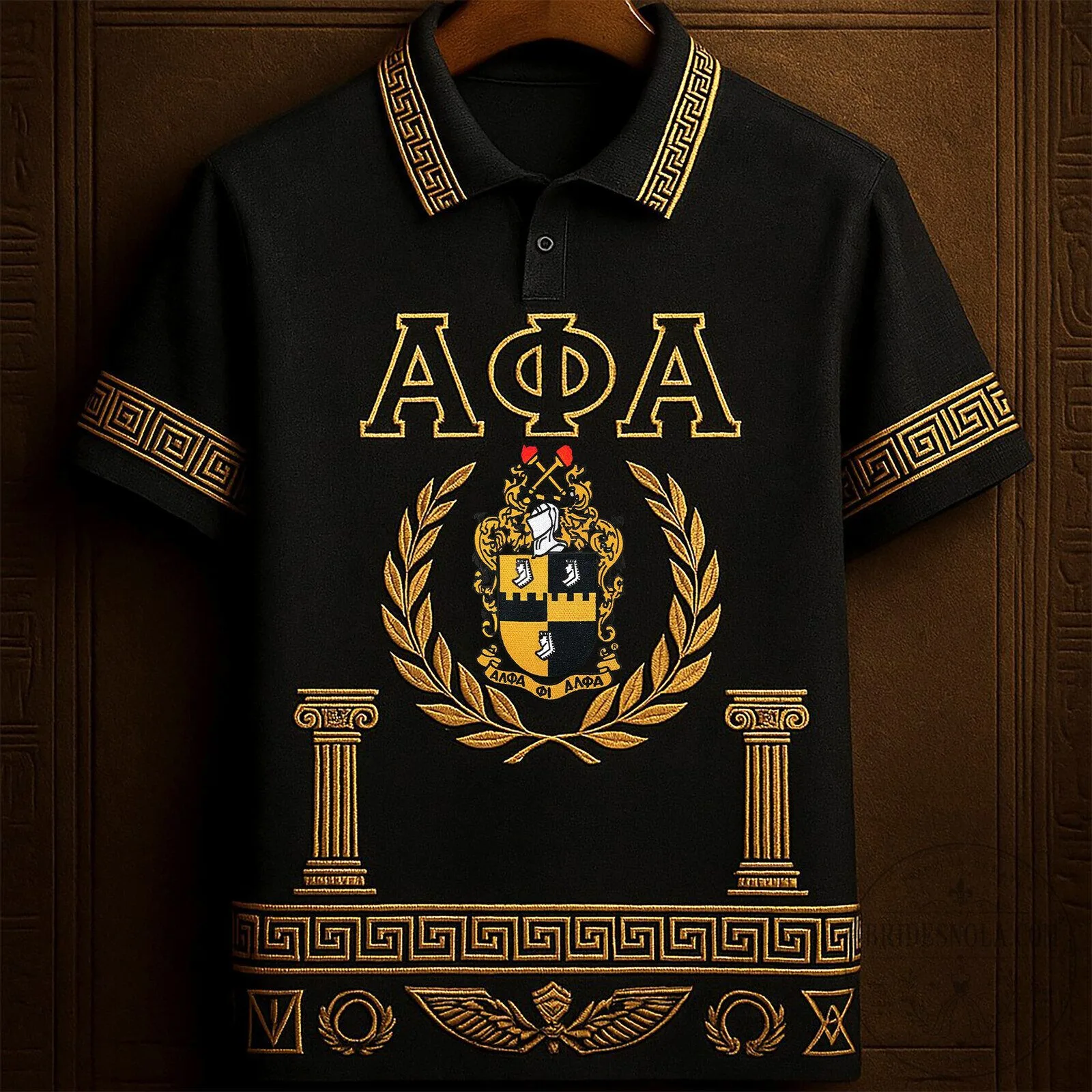 Alpha Phi Alpha Fraternity Black Gold Greek Letter Polo Shirt