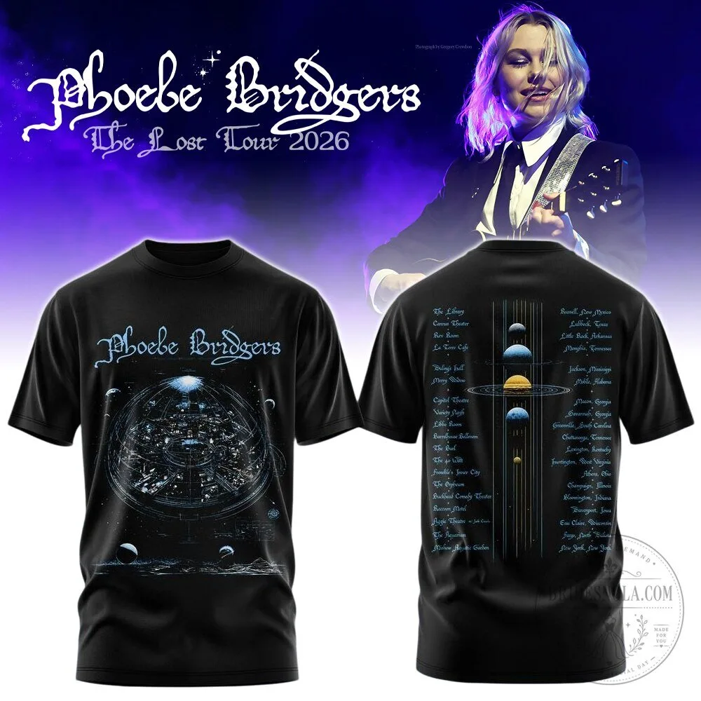 Black T-Shirt Featuring Phoebe Bridgers The Lost Tour Concert Dates 2026